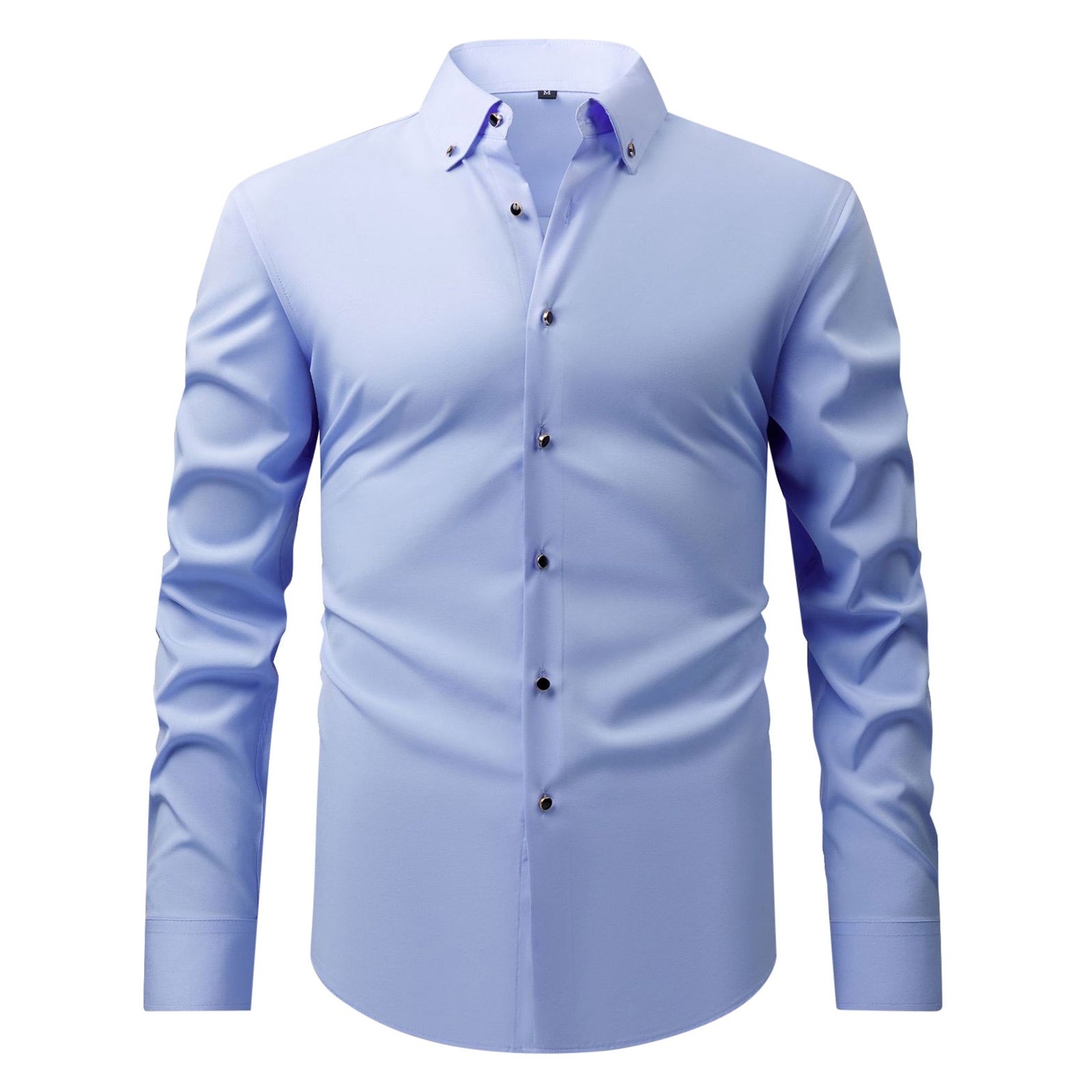 thumbnail image 2 of Camisa negra de manga larga con botones para hombre: tejido elástico, estilo informal de negocios, puños elásticos, primavera/otoño, tallas S-XXXL, 2 of 7